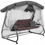 Balansoar gradina 226x126x192 cm, 3 in 1 leagan, pat si relaxare, cu plasa anti-insecte, copertina reglabila, saltea si perne incluse, gri si maro Household NewTrend