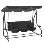 Leagan gradina 3 locuri cu baldachin reglabil, perne si suport pahare, 210x120x170 cm, gri inchis Household NewTrend