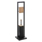 Suport WC cu perie 5Five Natureo, cu suport hartie igienica, metal si bambus, 20x20x80 cm, negru Household NewTrend