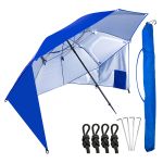 Umbrela plaja 3in1 215x205 cm, cu paravan lateral, fereastra si husa transport, material UV, albastru Household NewTrend