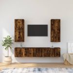 Set dulapuri TV, 4 piese, stejar fumuriu, lemn prelucrat GartenMobel Dekor