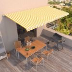 Copertină retractabilă manual, galben și alb, 600x350 cm GartenMobel Dekor