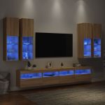 Comode TV de perete cu lumini LED, 7 piese, stejar sonoma GartenMobel Dekor