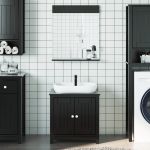 Set mobilier de baie „BERG”, 2 piese, negru, lemn masiv de pin GartenMobel Dekor