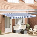 Cortina Retractabilă Manual Albastru și Alb GartenMobel Dekor