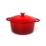 Oală din Fontă Emailată Roșie cu Capac si cum maner metal – 5 L, 26cm Handy KitchenServ