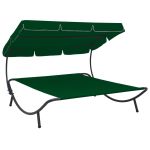Pat șezlong de exterior cu baldachin, verde GartenMobel Dekor