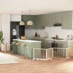 Poartă de câini pliabilă cu ușă, 12 panouri, 960 cm, lemn plop GartenMobel Dekor