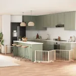 Poartă de câini pliabilă cu ușă, 6 panouri, 480 cm, lemn plop GartenMobel Dekor