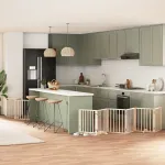 Poartă de câini pliabilă cu ușă, 9 panouri, 450 cm, lemn plop GartenMobel Dekor