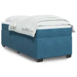 Pat box spring cu saltea, albastru închis, 100x200 cm, catifea GartenMobel Dekor