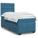 Pat box spring cu saltea, albastru, 100x200 cm, catifea GartenMobel Dekor