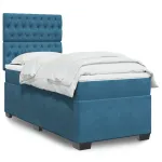 Pat box spring cu saltea, albastru, 100x200 cm, catifea GartenMobel Dekor