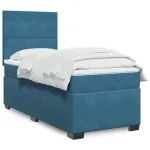 Pat box spring cu saltea, albastru, 100x200 cm, catifea GartenMobel Dekor