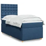 Pat box spring cu saltea, albastru, 100x200 cm, textil GartenMobel Dekor