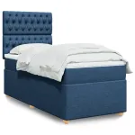Pat box spring cu saltea, albastru, 100x200 cm, textil GartenMobel Dekor