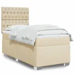 Pat box spring cu saltea, crem, 100x200 cm, textil GartenMobel Dekor