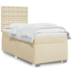 Pat box spring cu saltea, crem, 90x190 cm, textil GartenMobel Dekor