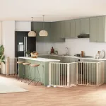 Poartă de câini pliabilă cu ușă, 8 panouri, 640 cm, lemn plop GartenMobel Dekor