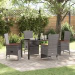 Set de masă pentru grădină cu pernă 5 pcs Gri Rattan poli GartenMobel Dekor