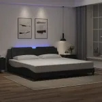Cadru de pat cu lumini LED, negru, 200x200 cm, piele ecologică GartenMobel Dekor