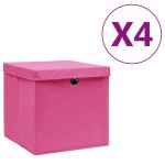 Cutii depozitare cu capac, 4 buc., alb, 28x28x28 cm GartenMobel Dekor