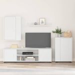 Set de 4 piese pentru cabinet TV 4 pcs Alb Lemn compozit GartenMobel Dekor