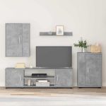 Set de 4 piese pentru cabinet TV 4 pcs Gri beton Lemn compozit GartenMobel Dekor