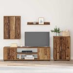 Set de 4 piese pentru cabinet TV 4 pcs Lemn vechi Lemn compozit GartenMobel Dekor