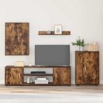 Set de 4 piese pentru cabinet TV Pe perete 4 pcs Stejar fumat GartenMobel Dekor
