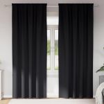 Perdele cu perdele 2 pcs Negru Poliester GartenMobel Dekor
