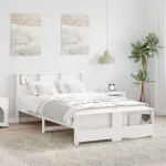 Cadru de pat cu headboard Alb 120 x 200 cm Lemn masiv de pin GartenMobel Dekor
