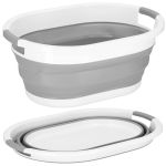 Cos de rufe pliabil tip lighean, cu manere, din plastic si silicon, 62x44x28cm, 39litri, gri Household NewTrend