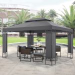 Cort Pavilion Lanciano 400x300 cm, Gri Inchis, Acoperis Dublu pentru Aerisire