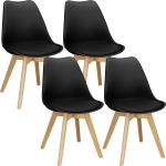 Set 4 scaune dining Verdhe pentru bucatarie cu perna tapitata cu piele ecologica, 44x82cm, negru Household NewTrend