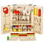 Trusa de unelte pliabila pentru copii din lemn natural , 26 unelte si accesorii Household NewTrend