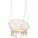 Scaun rotund tip leagan suspendat pentru casa sau gradina, cu franjuri, 150kg, crem Household NewTrend