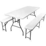 Set masa cu 2 banci pliabile tip valiza pentru gradina, camping, terase, 180x72x75cm Household NewTrend