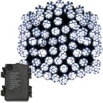 Instalatie lumini de exterior pentru gradina, 9 metri, 120 LED-uri forma cristal, cu baterii, alb Household NewTrend