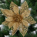 Set 10 ornamente pentru bradul de Craciun, stea Poinsettia, 14cm, auriu Household NewTrend