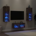 Comode TV de perete cu lumini LED, 4 piese, stejar fumuriu GartenMobel Dekor