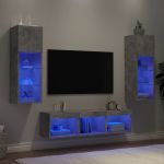 Unități TV de perete cu LED-uri 5 piese gri beton lemn compozit GartenMobel Dekor