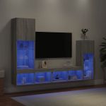 Unități de perete TV cu LED-uri, 4 piese, gri sonoma, lemn GartenMobel Dekor