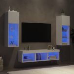 Unități de perete TV cu LED-uri, 5 piese, alb, lemn prelucrat GartenMobel Dekor