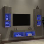 Unități de perete TV cu LED-uri, 6 piese, gri sonoma, lemn GartenMobel Dekor