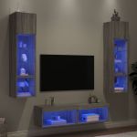 Unități de perete TV cu LED-uri, 6 piese, gri sonoma, lemn GartenMobel Dekor