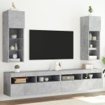 Comode TV cu lumini LED, 2 buc., gri beton, 30,5x30x90 cm GartenMobel Dekor