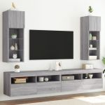 Comode TV cu lumini LED, 2 buc., gri sonoma, 30,5x30x90 cm GartenMobel Dekor