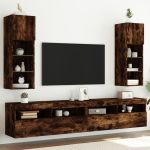 Comode TV cu lumini LED, 2 buc., stejar fumuriu, 30,5x30x90 cm GartenMobel Dekor