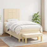 Pat box spring cu saltea, crem, 80x200 cm, textil GartenMobel Dekor